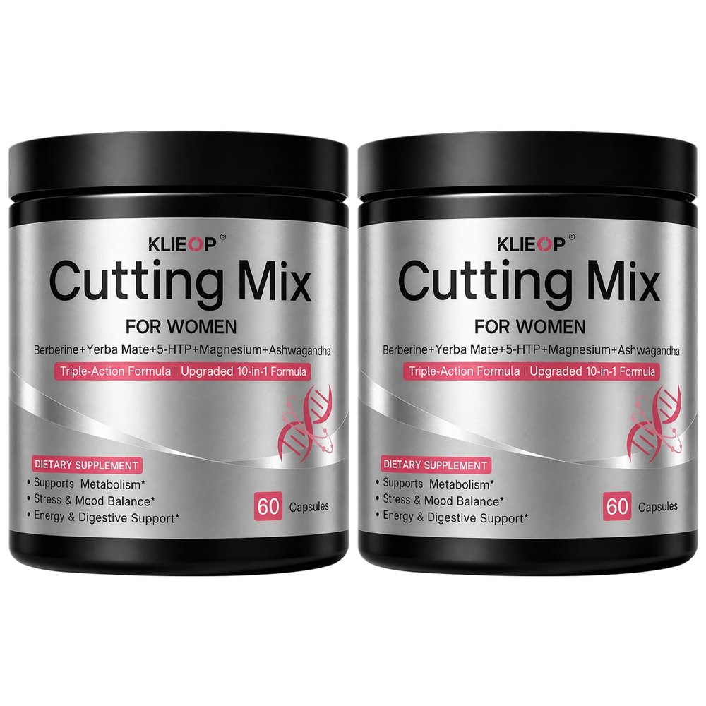 Cutting Mix Capsules with Berberine HCl, Ashwagandha Root Extract, Chromium Picolinate & Ceylon Cinnamon Bark, 60 Count | 5-HTP, Yerba Mate Extract, Magnesium Glycinate Supplement for Adults 2-Pack