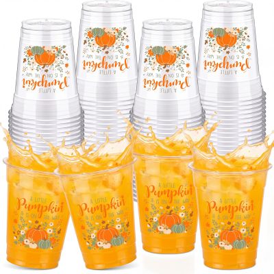 Meanplan 12oz Baby Shower Party Plastic Cups A Little is On The Way Disposable Clear Cups for Thanksgiving Baby Shower Gender Reveal Supplies Decorations