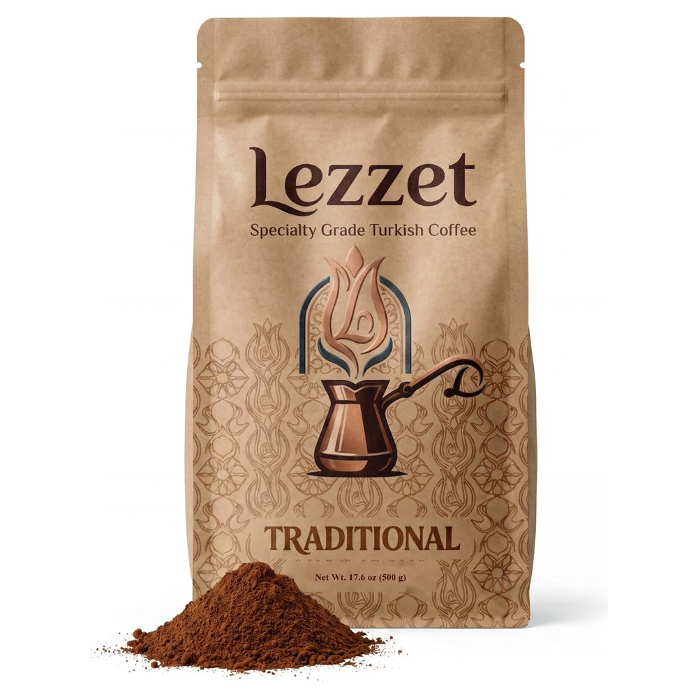 SPECIALTY GRADE TURKISH COFFEE, Traditional, Powder-Fine Medium Dark Arabica, 17.6 oz (500 g)