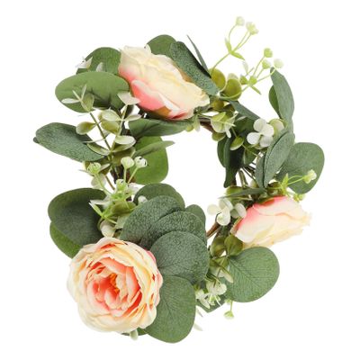 JOYOFREELY European Style Artificial Rose Candle Wreath 25cm Pillar Candle Ring Floral Centerpiece for Wedding Home Decor Christmas Party Color Color