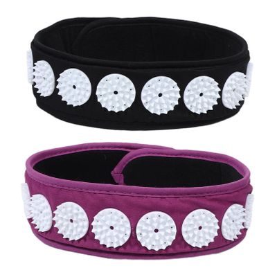 SOLUSTRE Adjustable Acupressure Headband 2pcs Set Black Purple, Portable Muscle Relaxation Wrap with Acupuncture Points, Comfortable Facial Massage Strap for Scalp and Face Therapy