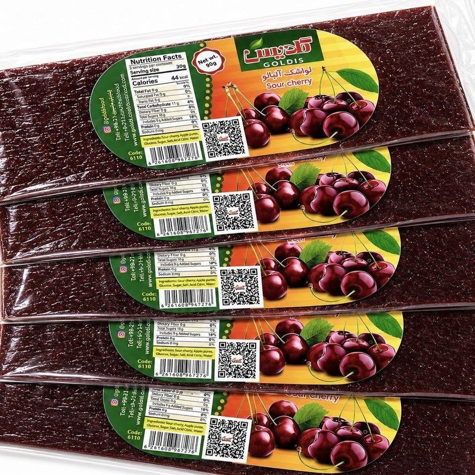 5-Pack Sour Cherry Fruit Sheets (Zoghalakhteh) Traditional Persian Lavashak | All-Natural Sour Fruit Leather | Pack of 5