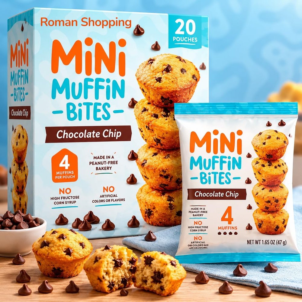 Chocolate Chip Mini Muffin Bites Bulk Family Snack Pack, 20 Individual Pouches with 4 Mini Muffins Each, Soft Baked Snack Cakes, No High Fructose Corn Syrup