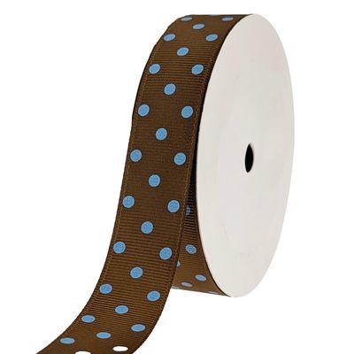 Grosgrain Color Dots Ribbon, 7/8-Inch, 10-Yard, Brown/Blue
