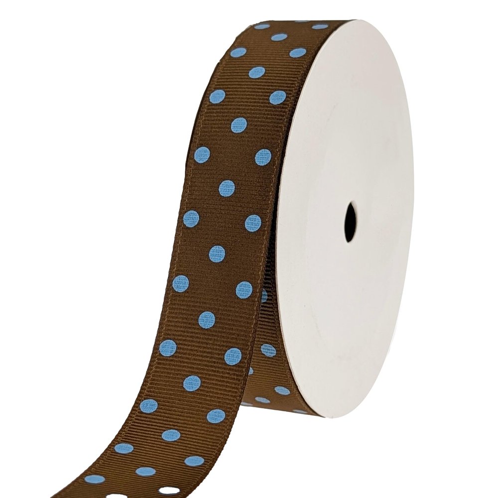 Grosgrain Color Dots Ribbon, 7/8-Inch, 10-Yard, Brown/Blue