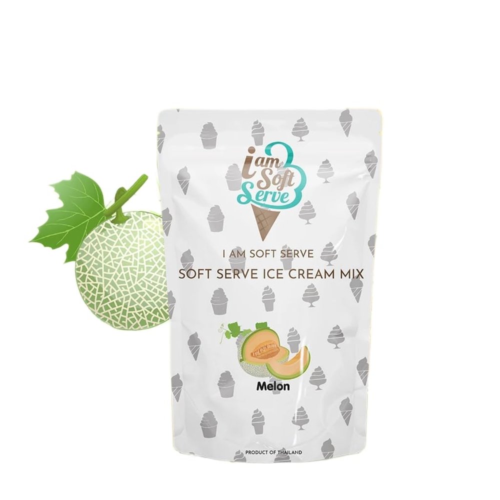 I Am Soft Serve Ice Cream Powder Mix, Low Fat Ice Cream Base, Easy Mix Formula for Ice Cream Machine, Smooth Texture, Multiple Flavor Options 1Kg (40 Cones) (Melon)