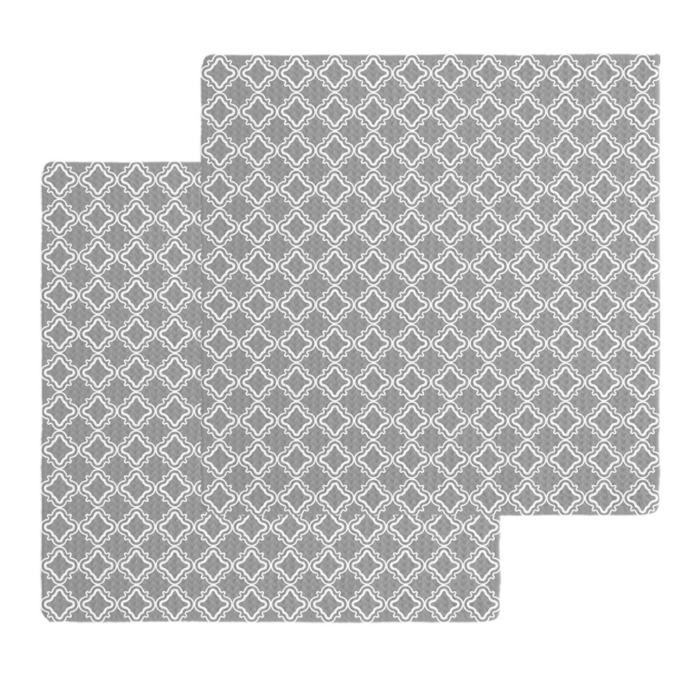 Dark Grey Morocco Dish Towels Set, Waffle Weave Kitchen Towels 2 Pieces, Modern Abstract Classic Geometric Microfiber Hair Face Bath Tea Towel Absorbent Quick Drying Cleaning Dish Cloths, 12"x12"