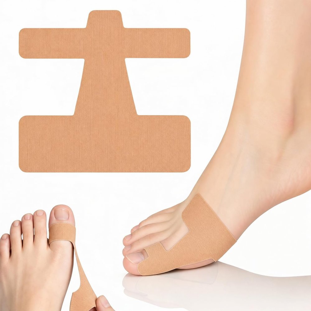 20 PCS Pre-Cut Toe Support Kinesiology Tape - Extra Thick Non-Slip Foot Care Strips for Big Toe Alignment and Friction Buffer - Elastic Water-Ripple Adhesive Straps for Men and Women, Skin Color