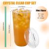 Ziliny 25 Pack 20 oz Clear Plastic Cups with Lids and Straws Disposable Iced Coffee Cups Round Bottom To carry Cup for Coffee Smoothie Cold Drinks Juice Milkshake Tea (Deep Green) view 3