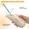 Ziliny 25 Pack 20 oz Clear Plastic Cups with Lids and Straws Disposable Iced Coffee Cups Round Bottom To carry Cup for Coffee Smoothie Cold Drinks Juice Milkshake Tea (Deep Green) view 4