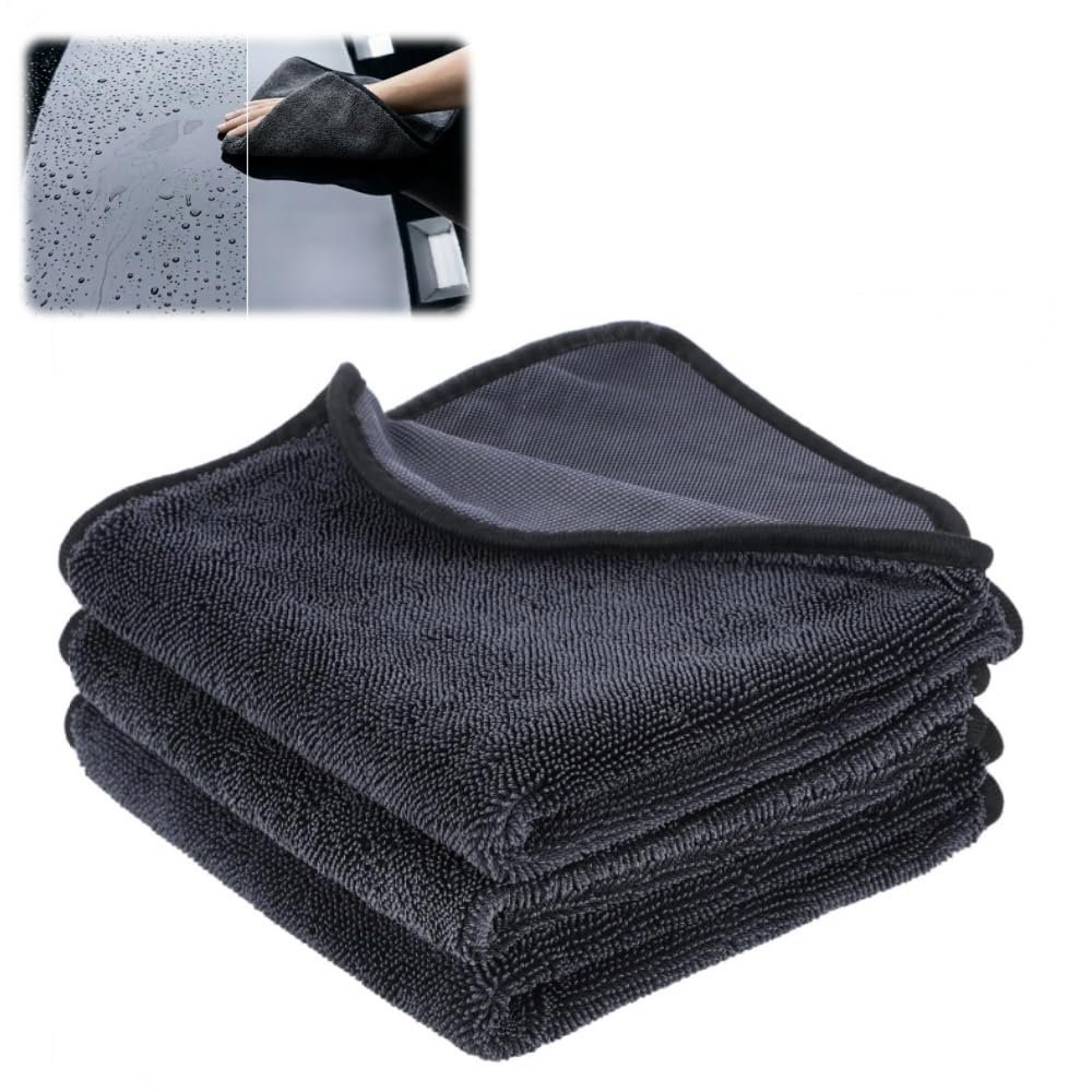 Liberty Cloth Cleaning Towels, 3 Pack 600GSM Lint-Free Streak-Free Microfiber Towels, Super Absorbent No-Scratch Cloths for Car, Windows, Bathroom & All Home Cleaning (30*40cm,Gray 3 pcs)