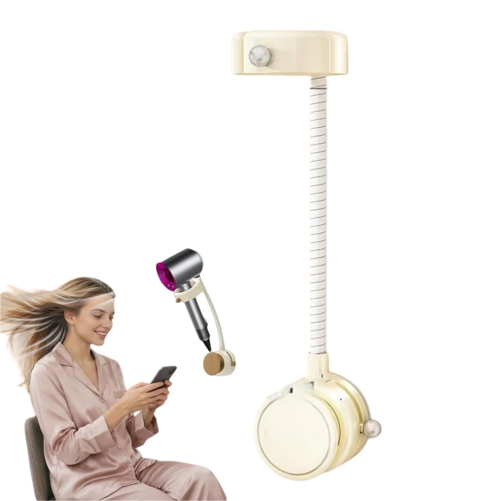 Suction Cup Hair Dryer Holder 360 Degree Rotating Blow Dryer Holder with Cord Organizer No Drill Bathroom Organizer for Home Hotel (A)