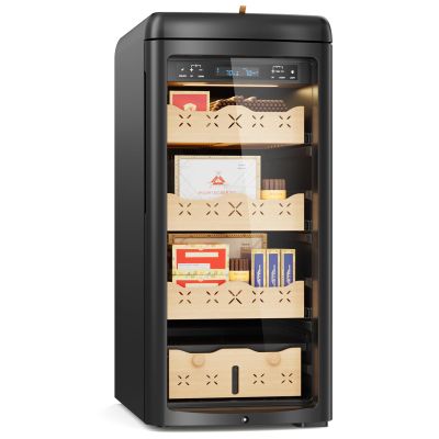 Lioncho 115L Intelligent Temperature & Humidity Adjustable Electronic Cabinet -Lockable (900 Counts), Digital LCD Display, Spanish Cedar Wood Drawer