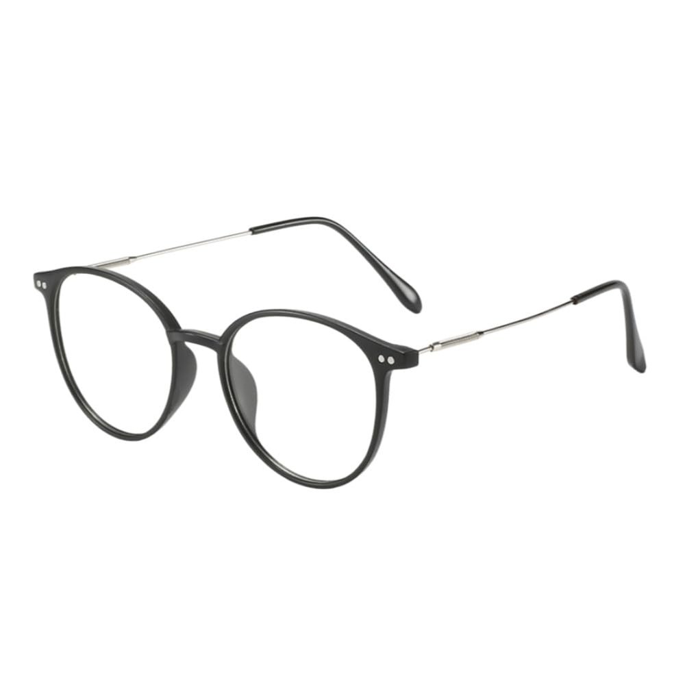 Shiratori Retro Round Blue Light Blocking Glasses for Women Men, Lightweight Metal Temple Eyeglasses Matte Black