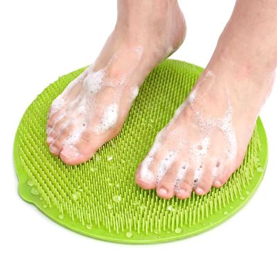Shower Foot Scrubber Mat with Non-Slip Suction Cups, Silicone Back Washer Exfoliating Bath Wash Pad Wall Mounted, Foot Massager Mat for Men & Women to Soothe Achy Feet (1, Green)