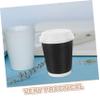 Toyvian 50pcs Disposable Insulated Paper Coffee Cups with Lids 250ml Black Corrugated Ripple Wall Portable Spill Prevention Cups for Morning Commutes and Travel view 3