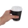Toyvian 50pcs Disposable Insulated Paper Coffee Cups with Lids 250ml Black Corrugated Ripple Wall Portable Spill Prevention Cups for Morning Commutes and Travel view 4