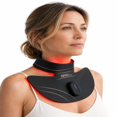 spdiwd Rechargeable LED Neck Skin Care Mask, 4 Colors Red Blue Amber Infrared Light Device, Hands-Free Adjustable Strap Beauty Mask with Auto 15-Min Timer, Portable Neck Light Tool for All Skin Types
