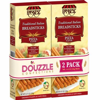 DOUzzle Kosher, Traditional Italian Pizza Breadsticks, Crunchy Grissini Bread Sticks, (4.4 oz, 2 Pack), Non-GMO, No Artificial Colors or Flavors, Palitos de Pan Sabor Pizza