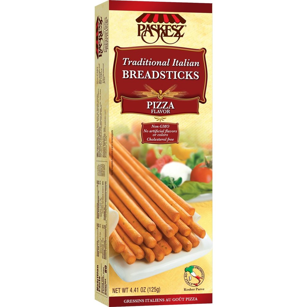 DOUzzle Kosher, Traditional Italian Pizza Breadsticks, Crunchy Grissini Bread Sticks, (4.4 oz, 1 Pack), Non-GMO, No Artificial Colors or Flavors, Palitos de Pan Sabor Pizza