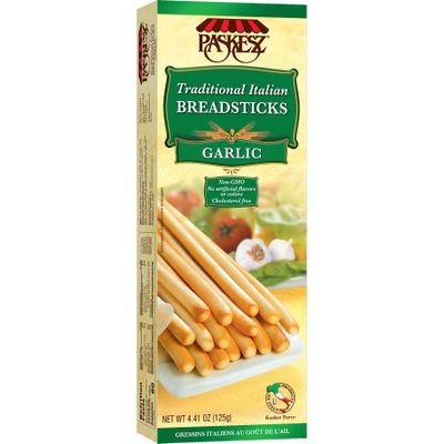 DOUzzle Kosher, Traditional Italian Garlic Breadsticks, Crunchy Grissini Bread Sticks, (4.4 oz, 1 Pack), Non-GMO, No Artificial Colors or Flavors, Palitos de Pan con Ajo