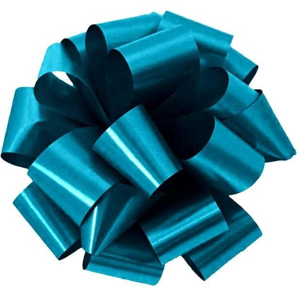 PMU 50Pcs Pom-Pom Pull-Apart - Pull Out Bows for Wedding, Birthdays & Anniversaries - Ribbon Bows for Flowers & Basket Decoration - Large Bow for Gift Wrapping - Turquoise 5 Inch 20 Loops