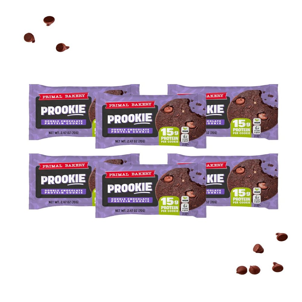 Primal Bakery Prookies Double Chocolate 2.47oz (40g) | 6 Prookies | Protein Cookie 15g Protein | Vegan | High Protein Snack, Individually Wrapped, 2.5 oz (40g) (12)