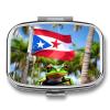 Puerto Rico Flags Frog Palm Trees Pill Box Small Pill Organizer with 2 Compartments and Mirror Portable Travel Metal Pillcase for Pocket Or Purse, Privacy-Protecting Medicine Box view 1