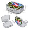 Puerto Rico Flags Frog Palm Trees Pill Box Small Pill Organizer with 2 Compartments and Mirror Portable Travel Metal Pillcase for Pocket Or Purse, Privacy-Protecting Medicine Box view 2