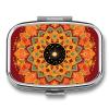 Mandala Print Pill Box Small Pill Organizer with 2 Compartments and Mirror Portable Travel Metal Pillcase for Pocket Or Purse, Privacy-Protecting Medicine Box view 1