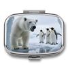 Polar Bear and Penguin Pill Box Small Pill Organizer with 2 Compartments and Mirror Portable Travel Metal Pillcase for Pocket Or Purse, Privacy-Protecting Medicine Box view 1