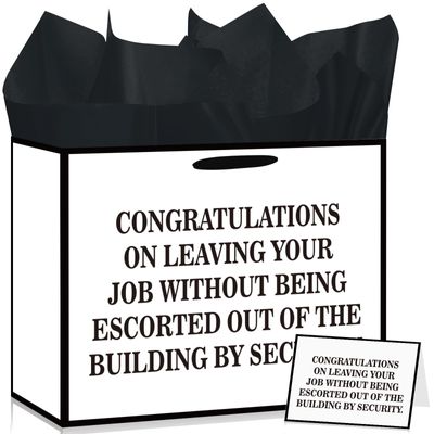 Funny Coworker Farewell Gift Bag White Retirement Wrapping Bag with Tissue Paper & Card Congratulations Leaving Wrap Bags Happy Retired Decor for Men Women Going Away Goodbye Party Supplies
