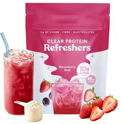Yeloart Clear Whey Protein Isolate Powder, Strawberry Flavor, Sugar Free, No Artificial Flavors or Colors, Collagen Peptides & Natural Caffeine Added, Post-Workout Recovery & Daily Nutrition