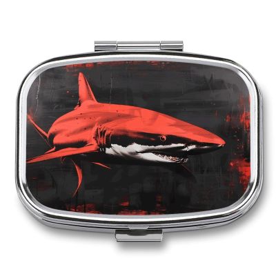 Square Pill Organizer Small Pill Box Red Black Shark Pill Case for Pocket Purse Travel Pill Container Daily Portable Medicine Vitamin Container for Vitamins Fish Oil and Supplements