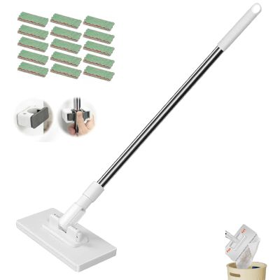 Hands-Free Multi-Purpose Flat Mop, 37/43/53-Inch Stainless Steel Handle, One-Click Snap Grip Clips, 15 Reusable Cloths, Perfect for Hardwood, Tile, Laminate Floors (37in-1pc)