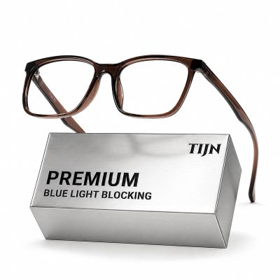 TIJN Sleep Glasses for 99.9% TR90 Blue Green Light Blocking Dual AR Coatings Red Lens for Computer Gaming Reduce Eyestrain, Crystal Tea