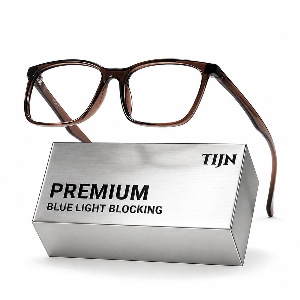 TIJN Sleep Glasses for 99.9% TR90 Blue Green Light Blocking Dual AR Coatings Red Lens for Computer Gaming Reduce Eyestrain, Crystal Tea
