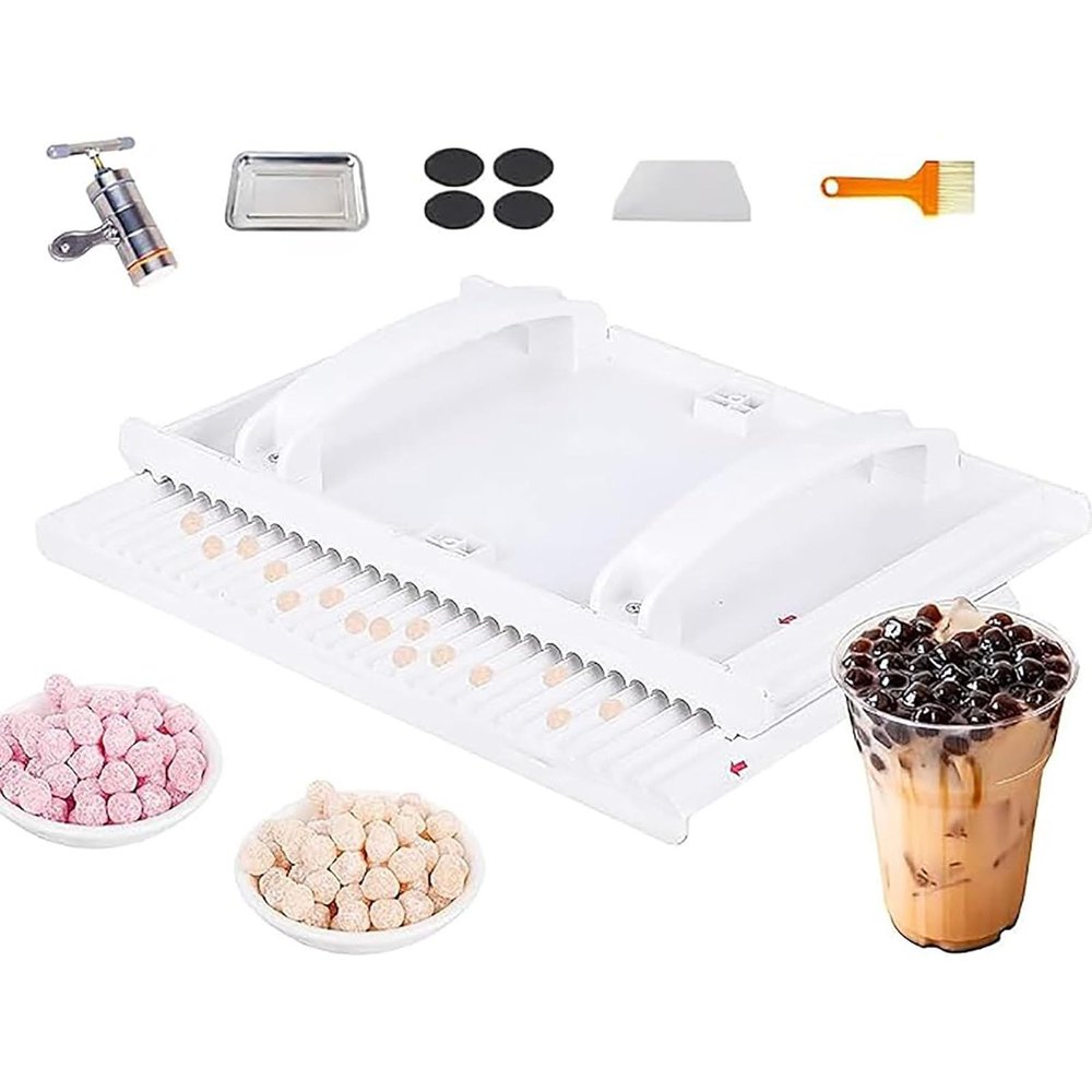 fnotlfue Manual Tapioca Pearl Maker Machine, 3-12mm Bubble Boba Pearl Forming Tool with Strip Extruder, DIY Cassava Pearl Maker for Milk Tea Shops and Home Kitchens