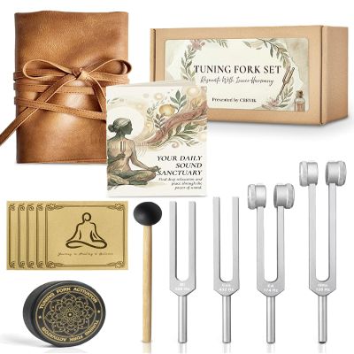 CREVIK Tuning Forks for Healing Set - 128 Hz, 174 Hz, 432 Hz, 528 Hz Weighted & Unweighted Tuning Fork Kit
