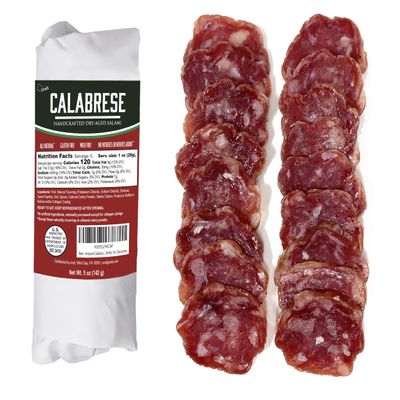 Artisanal Calabrese Salami (5 oz) Premium Hot & Spicy Dry Cured Italian Salami, No Nitrates Added, Perfect for Charcuterie