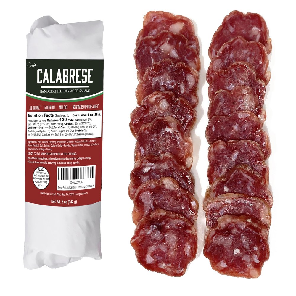 Artisanal Calabrese Salami (5 oz) Premium Hot & Spicy Dry Cured Italian Salami, No Nitrates Added, Perfect for Charcuterie