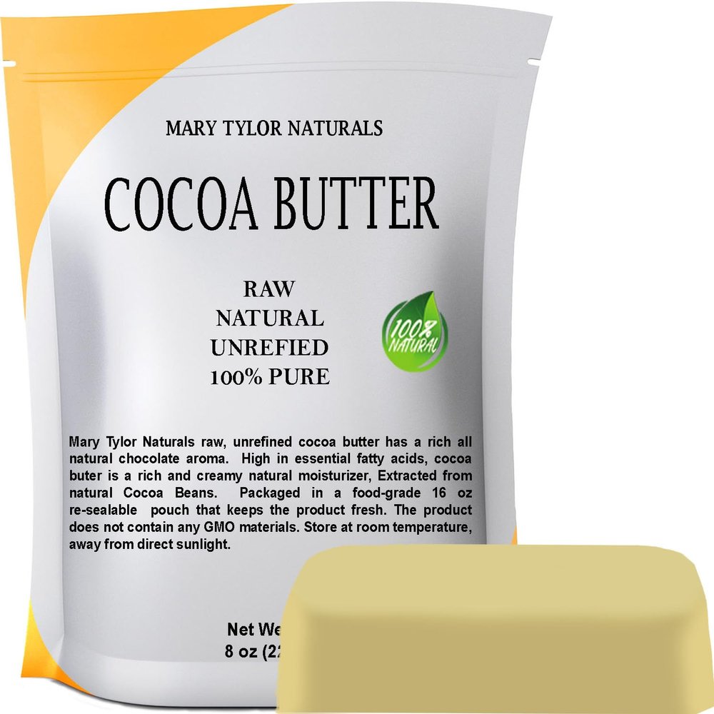 Mary Tylor Naturals Pure and Natural Cocoa Butter 8 oz, Raw Unrefined, Non-Deodorized, Rich In Antioxidants
