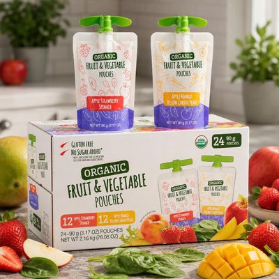 Organic Fruit & Vegetable Pouches, Signature Blend Bulk Family Pantry Supply, Variety Pack, 24 Fruit Pouches, No Sugar Added, USDA Organic, Gluten Free, 3.17 oz Each (4.76 lb Total)