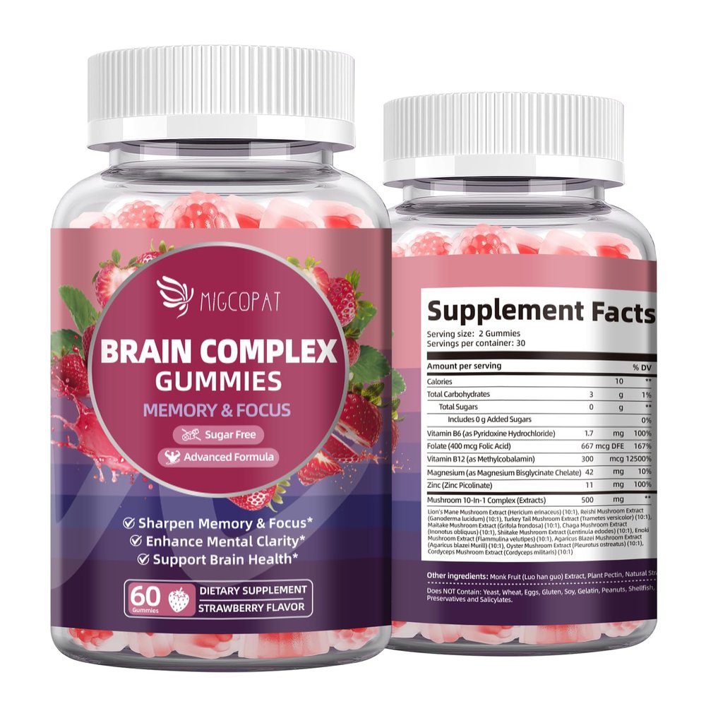 Migcopat Brain Supplements for Memory and Focus Gummies, 60 Cts