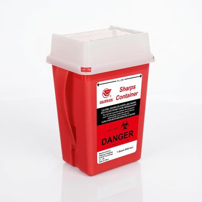 Clinsam Sharps Container 1 Quart, Biohazard Needle and Syringe Disposal, Small Portable Container with Split Lid Design for Home Use, Travel, and Professional Use, Locking Lids (Pack of 2)