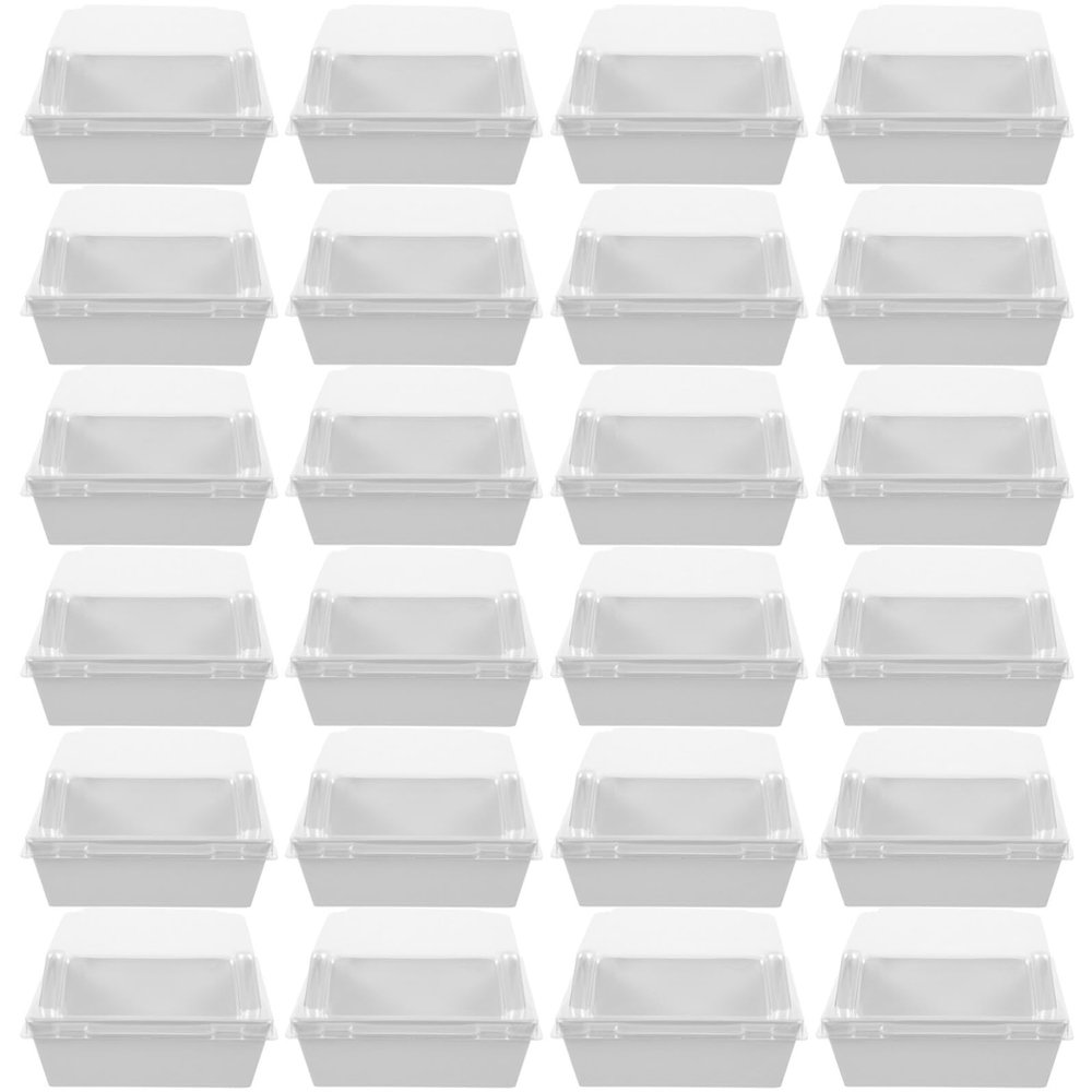 VOSAREA 50pcs White Square Disposable Paper Sandwich and Cookie Boxes with Lids for Food Storage and Presentation, One Time Use Portable Cake Packaging Containers