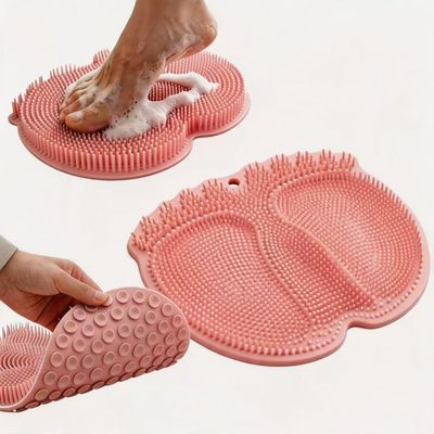 Shower Foot and Back Scrubber Mat, Non-Slip Suction Cup Exfoliating Massage Pad, Wall Mounted Foot Back Cleaner Wash Pad for Shower Floor, Bath Scrubber for Men Women (Pink)