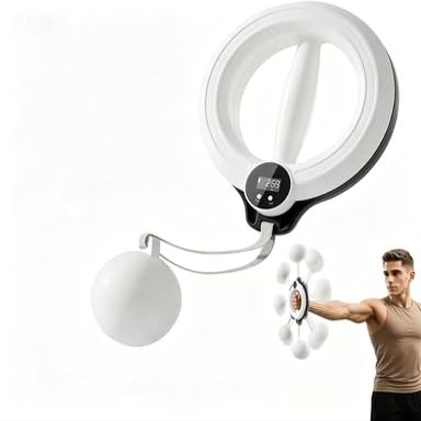 Smart Arm & Shoulder Trainer 2.0 Adjustable Weighted Hoop with Digital Counter, 360 Rotating Hand Crank, Forearm & Upper Body Workout, Home Gym Fitness Equipment (White)
