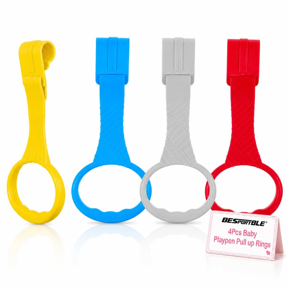 BESPORTBLE Baby Pull Up Rings for Playpen - 4Pcs Playpen Accessories Standing Walker for Infants - Baby Crib Pull Rings, Walking Assist Tools for Nursery Bed, Play Pen Hand Pull Rings