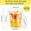 48 Pack 34 oz Drink Buckets with Lids, Straws & Handles, Disposable Clear Plastic Iced Coffee Cups for Milkshakes, Smoothies, Fruit Drinks, Rum & Lemonade Buckets for Pools, Beaches, Bars & Parties view 2